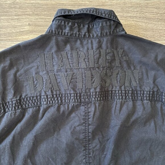 Harley Davidson Shirt Mens M Black Pockets Biker Tank Cut Off Distressed Logo - Picture 15 of 15
